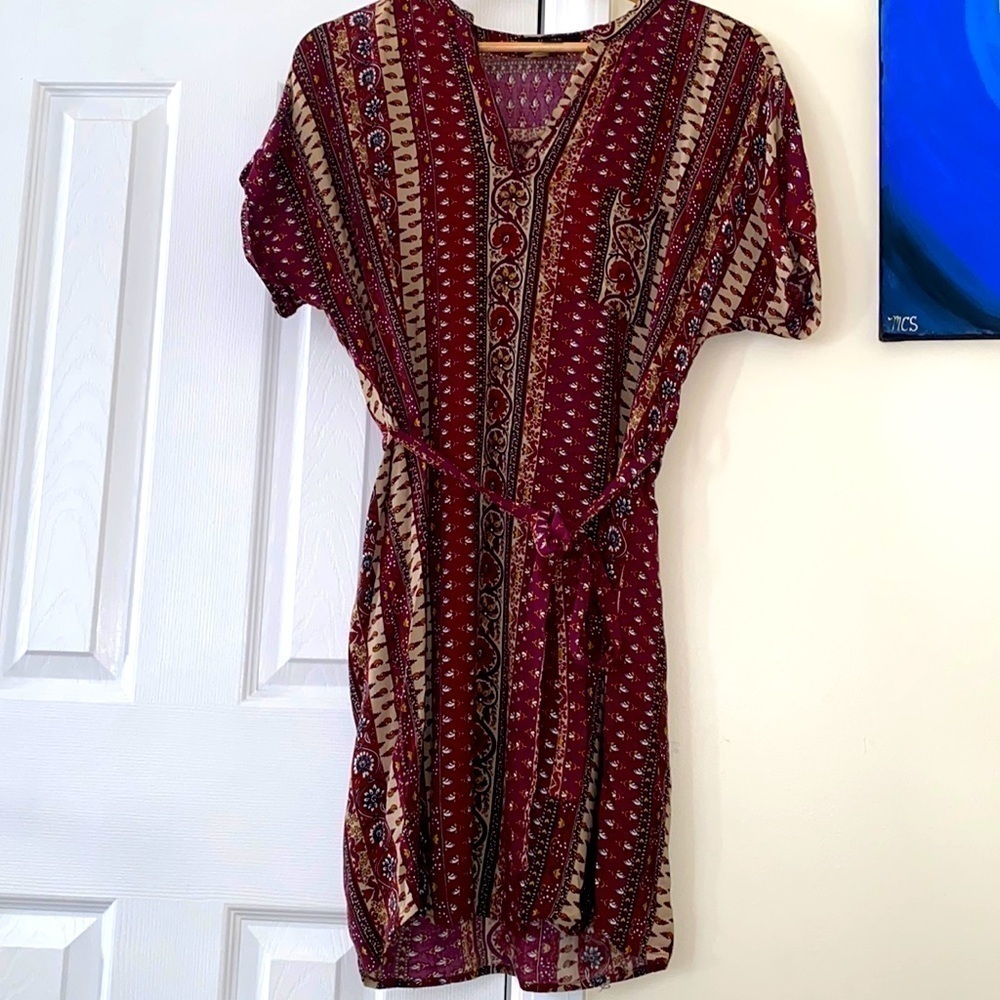 𝅺forever 21 Boho Printed Tunic Mini Woven Shirt Dress